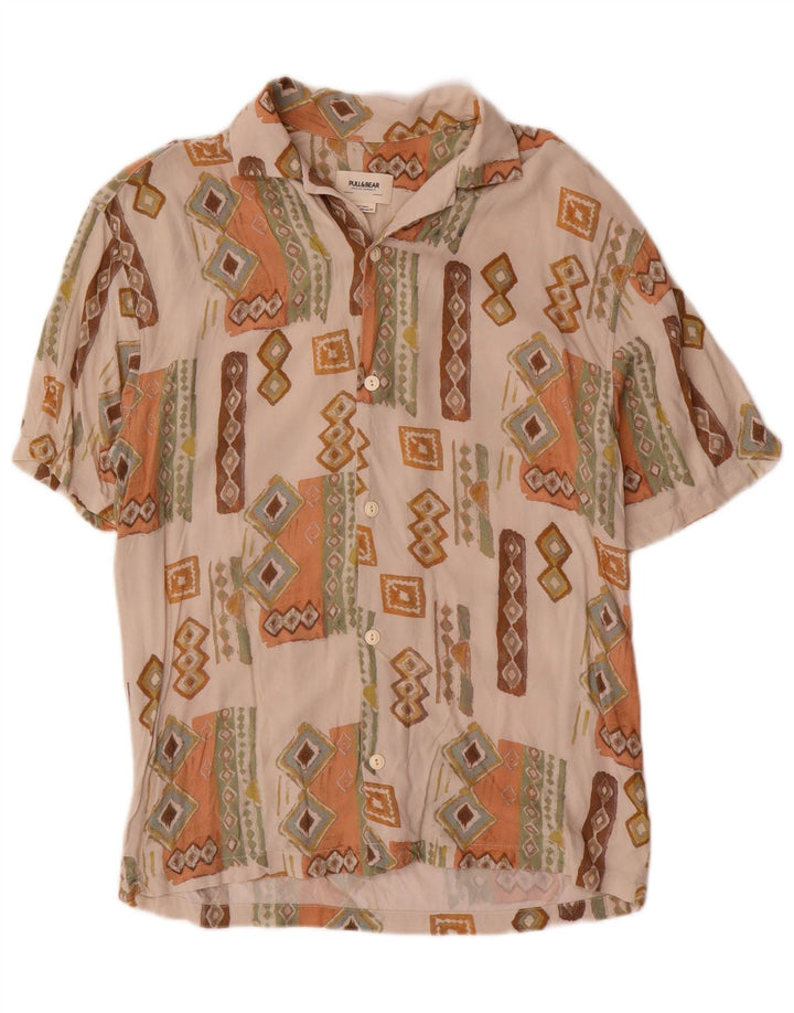 Camisa Pull & Bear Hombre Manga Corta XS Beige Geométrico