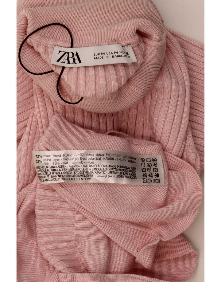Zara Top Corto Con Cuello Vuelto Para Mujer UK 42 Viscosa Rosa Mediana