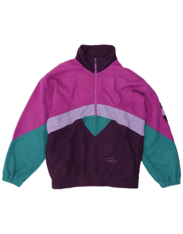Vintage Girls Zip Neck Fleece Jumper 13-14 Years Multicoloured Colourblock