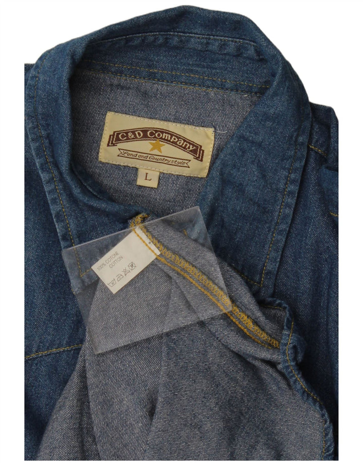 Camisa vaquera vintage para hombre algodón azul grande