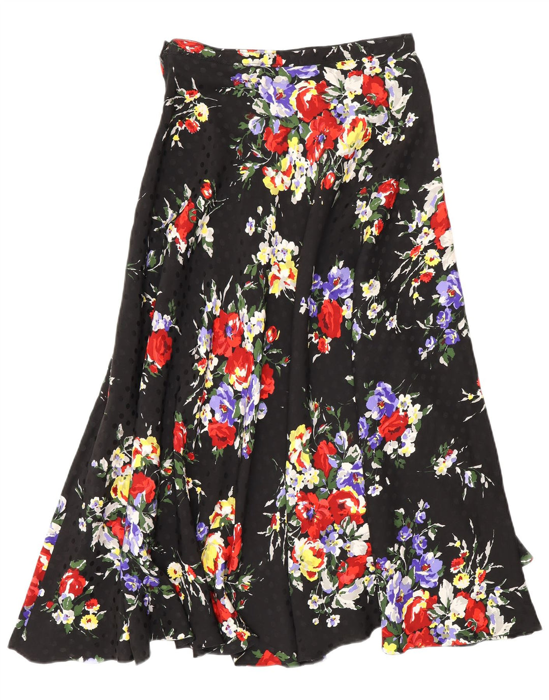 Vintage mujer falda acampanada W26 pequeño negro floral