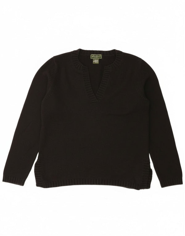 Eddie Bauer Suéter con cuello en V para mujer UK 14 Mediano Algodón negro