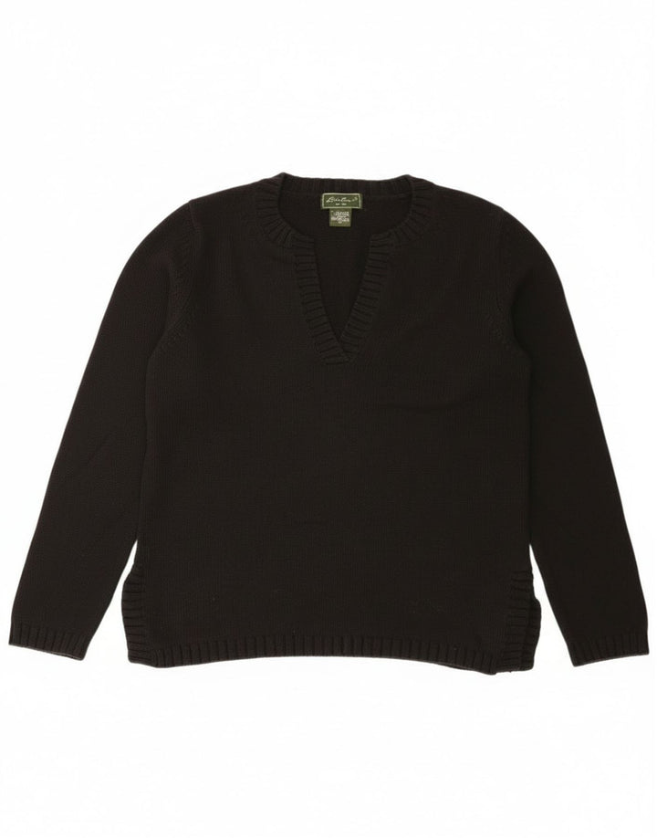 Eddie Bauer Suéter con cuello en V para mujer UK 14 Mediano Algodón negro
