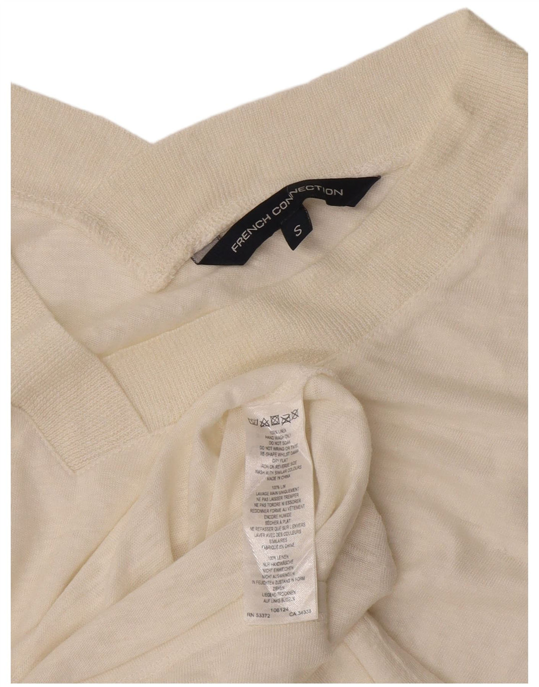 French Connection Camiseta corta para mujer UK 10 Small Off White Linen