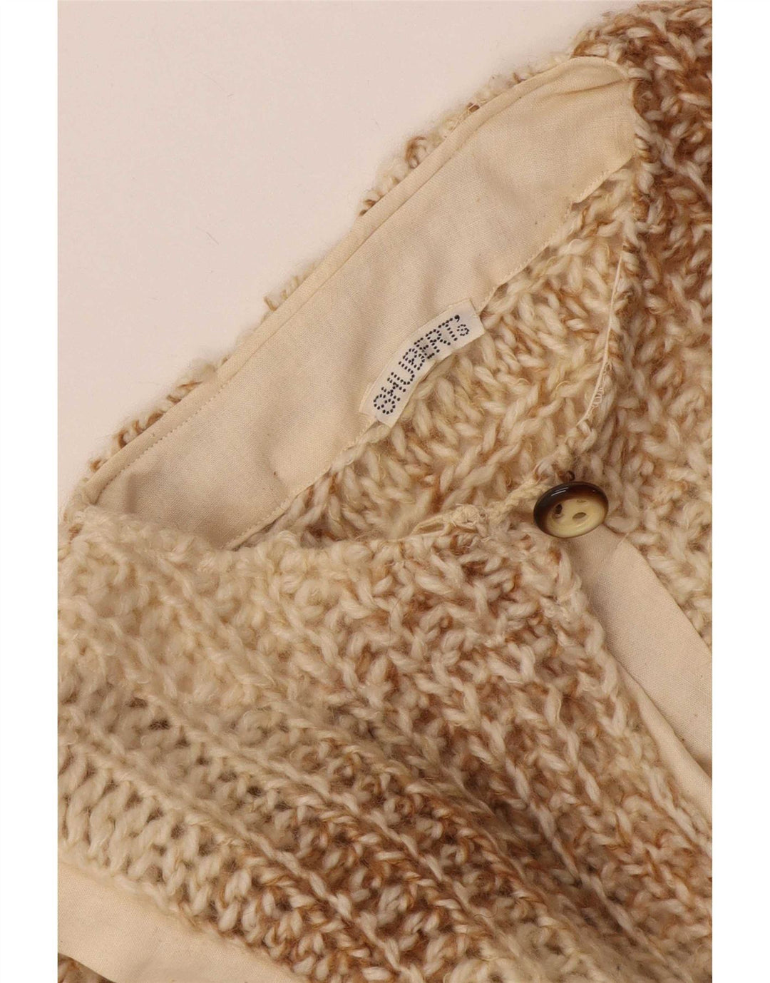 Vintage mujer botón cuello jersey suéter Reino Unido 10 pequeño beige moteado