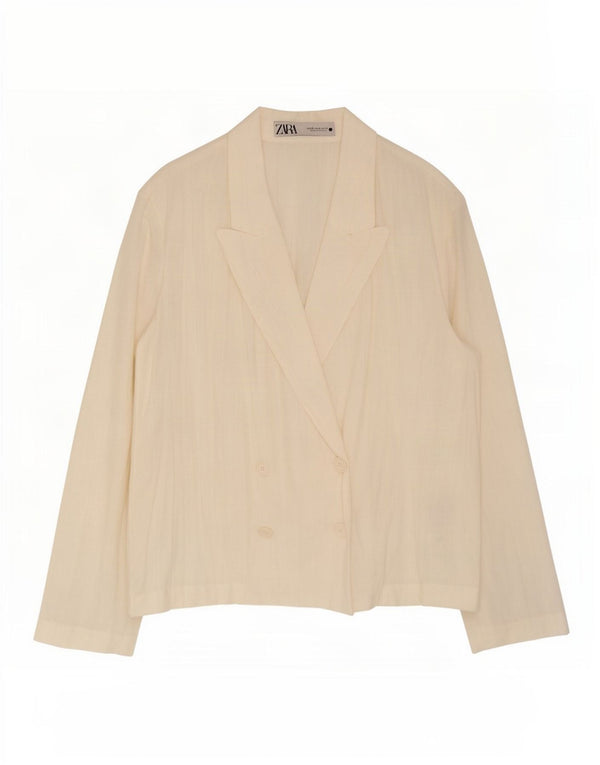Zara Chaqueta Blazer De Doble Botonadura para Mujer UK 6 XS Algodón Blanco