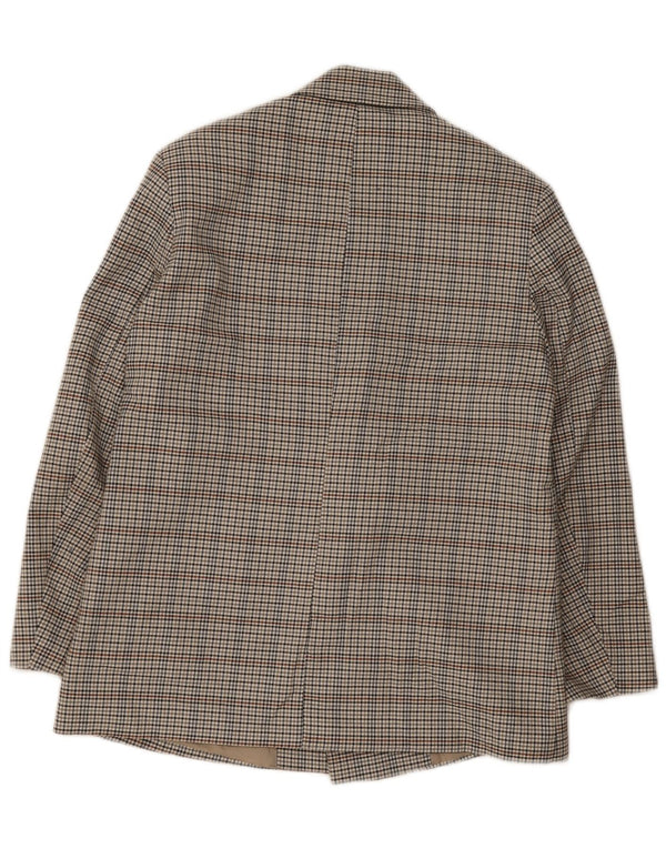 Zara Hombre Chaqueta Blazer De Doble Botonadura UK 38 Poliéster A Cuadros Gris Medio