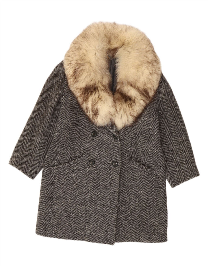 Vintage mujer abrigo de doble pecho IT 47 espiga gris grande