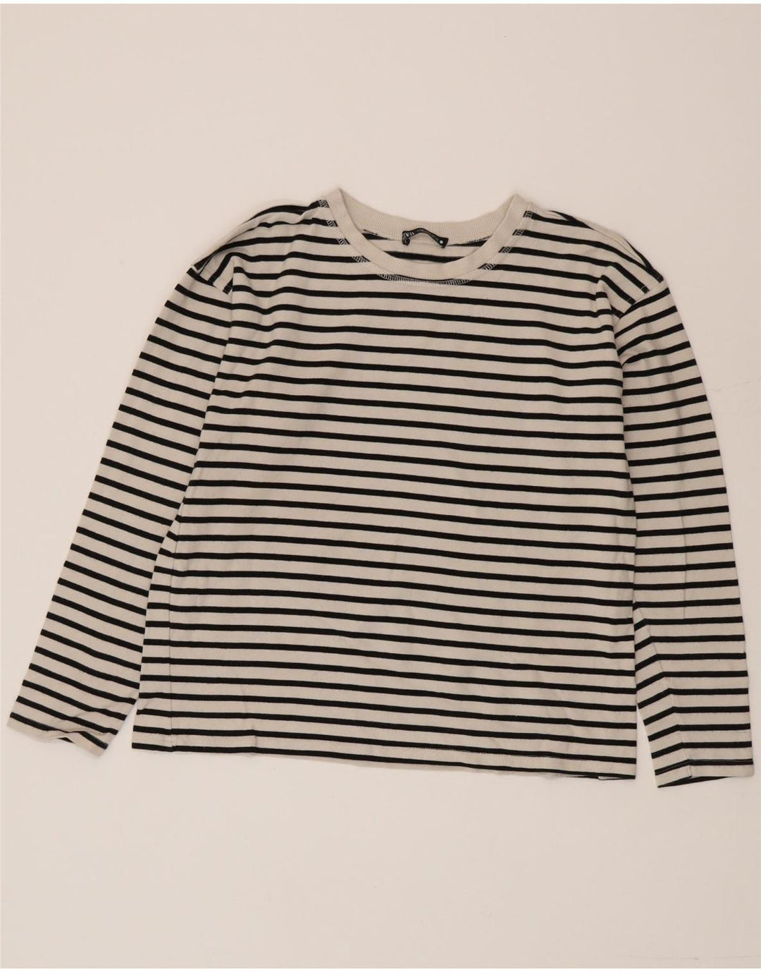 Zara Mujer Top Manga Larga UK 44 Algodón Rayas Blanco Mediano