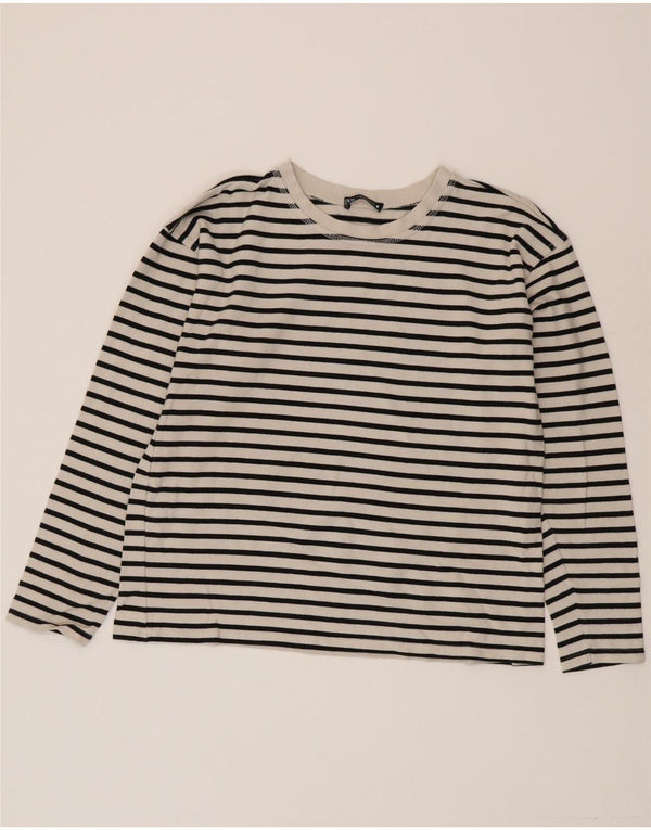 Zara Mujer Top Manga Larga UK 44 Algodón Rayas Blanco Mediano
