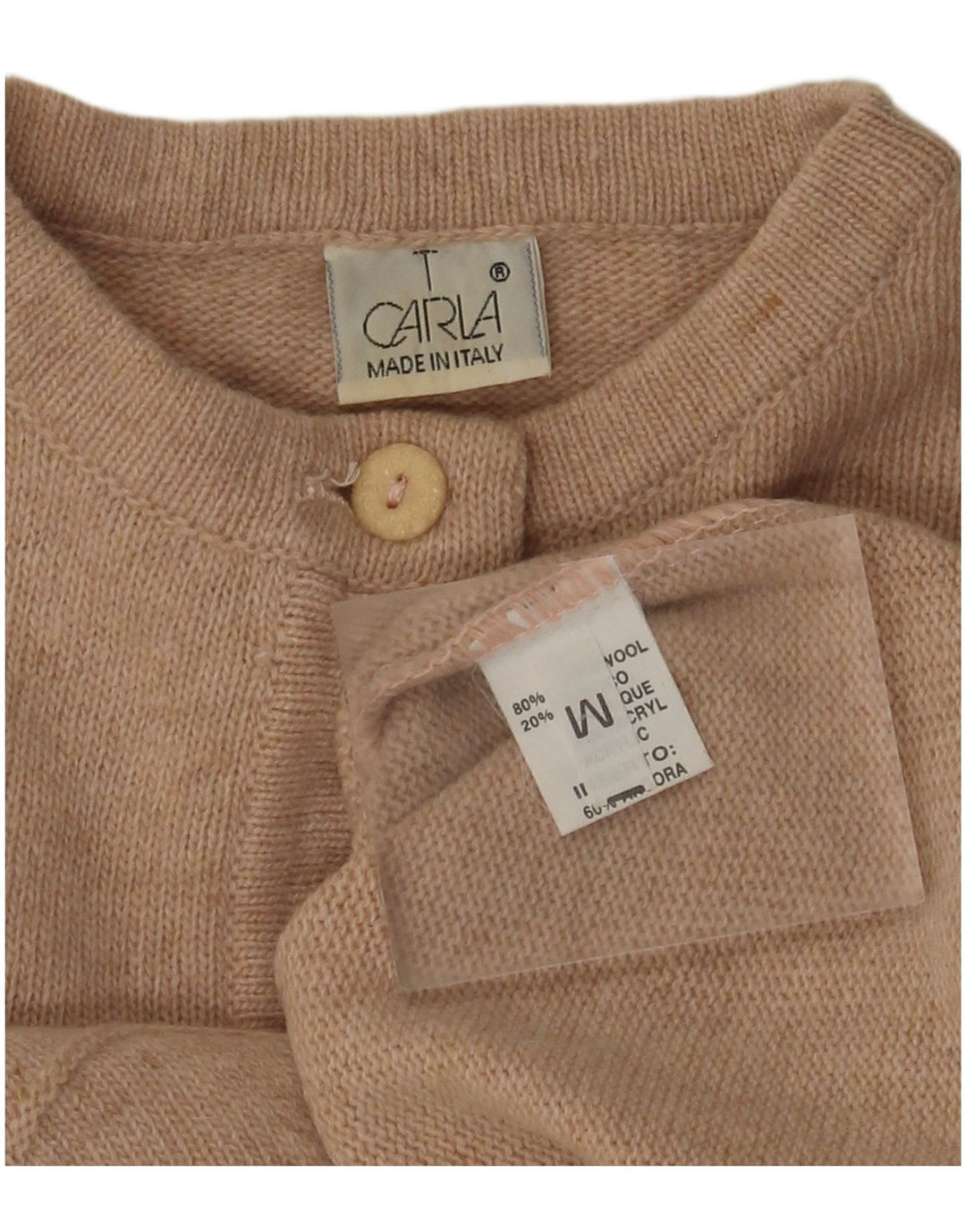 VINTAGE Mujer Botón Cuello Jersey Suéter Reino Unido 14 Medio Beige Floral