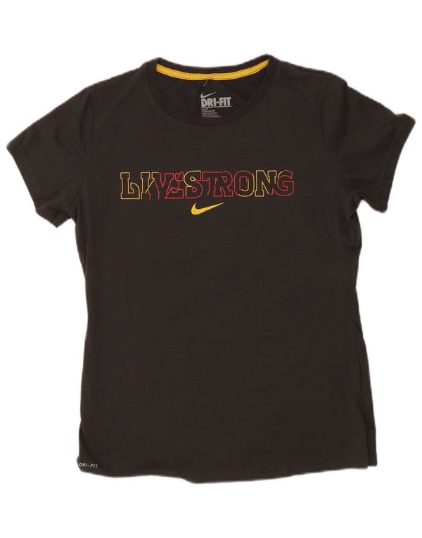 NIKE Womens Dri Fit Slim Fit Graphic T-Shirt Top UK 14 Large Black Cotton