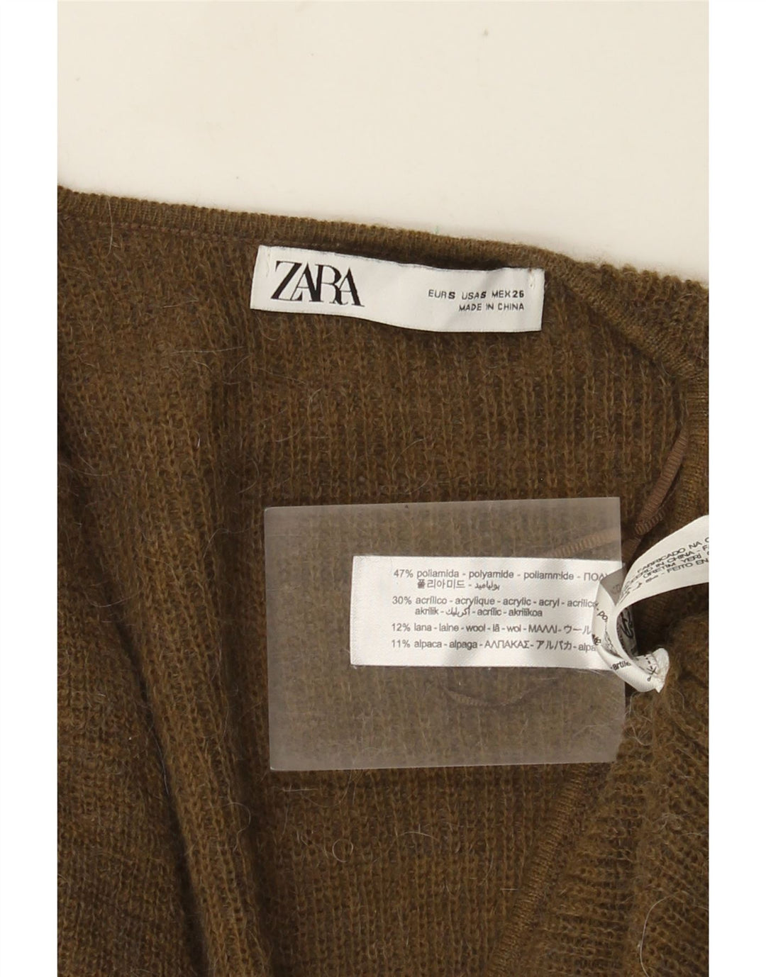 Zara Mujer Abrigo Cárdigan Suéter UK 10 Small Caqui Poliamida