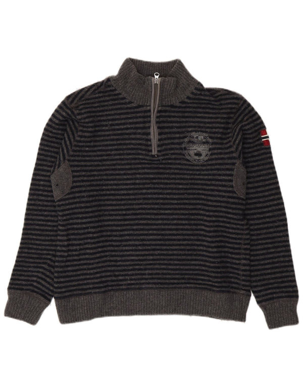 Napapijri Suéter tipo jersey con cuello y cremallera para mujer UK 46 Lana a rayas gris grande