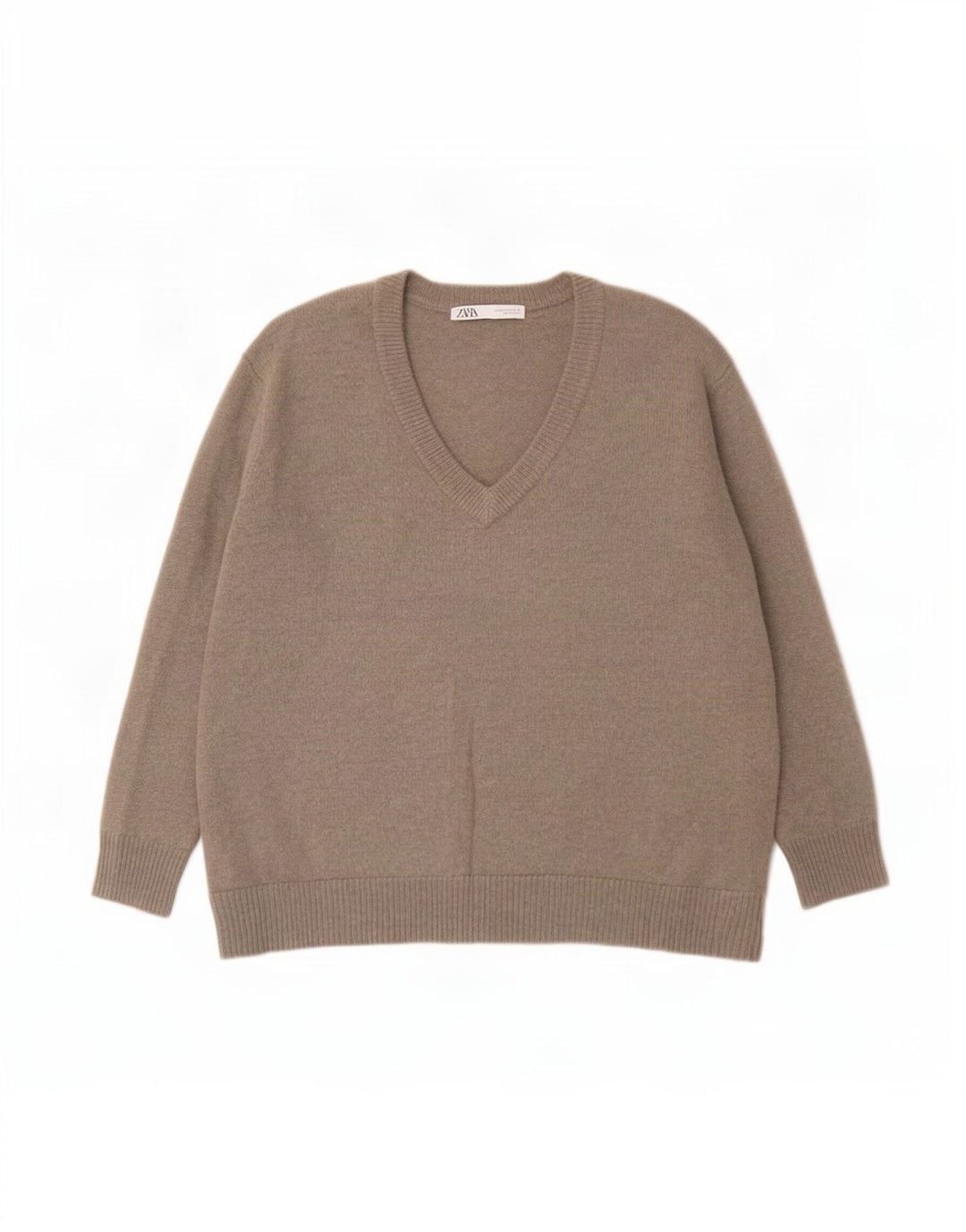 Zara Suéter oversize con cuello en V para mujer UK 44 Medium Khaki Cashmere