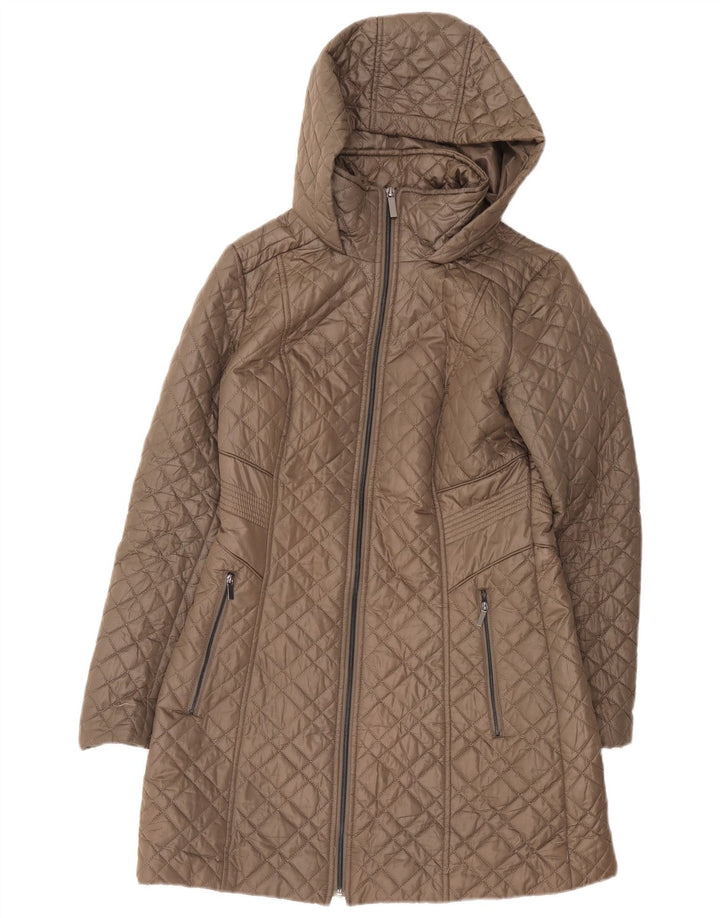 French Connection Abrigo acolchado con capucha para mujer UK 40 Small Brown