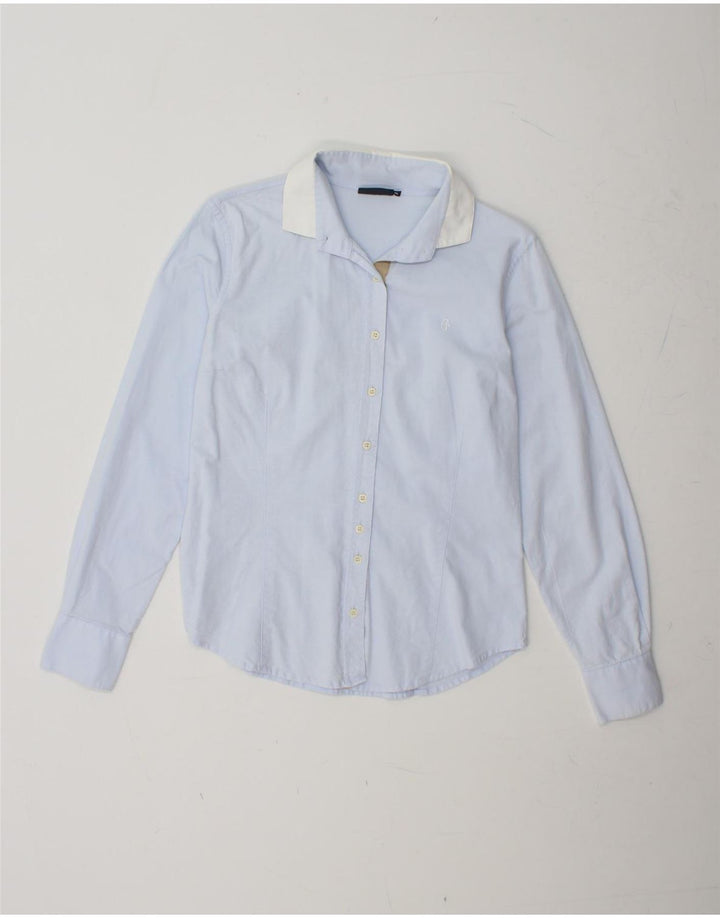 CONTE OF FLORENCE Camisa de mujer UK 12 Algodón azul medio