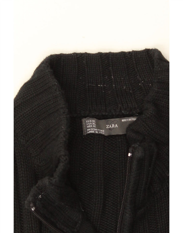 ZARA Hombre Cárdigan Sueter XL Negro Algodón