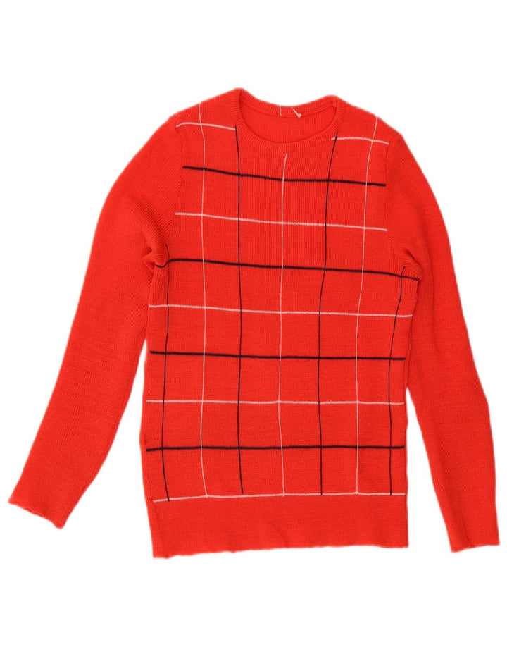Vintage mujer cuello redondo jersey suéter Reino Unido 8 pequeño cheque rojo