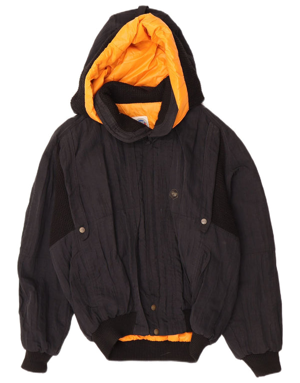 POP 84 Chaqueta bomber con capucha para hombre UK 40 Large Poliamida negra con bloques de color
