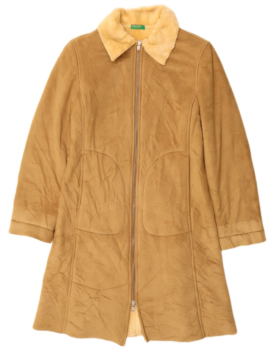 BENETTON Abrigo Sherpa para Mujer UK 10 Small Beige Modacryl