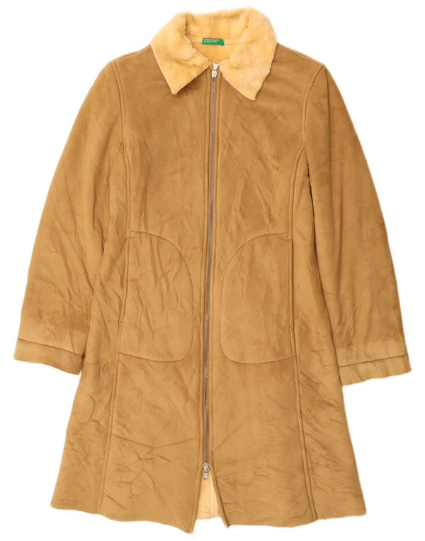 BENETTON Abrigo Sherpa para Mujer UK 10 Small Beige Modacryl