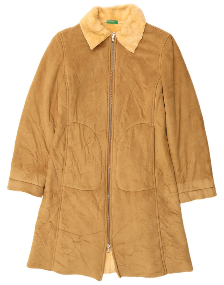BENETTON Abrigo Sherpa para Mujer UK 10 Small Beige Modacryl