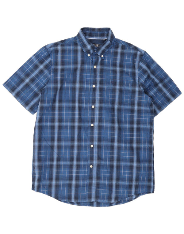 Chaps Camisa de manga corta para hombre de algodón a cuadros azul marino grande
