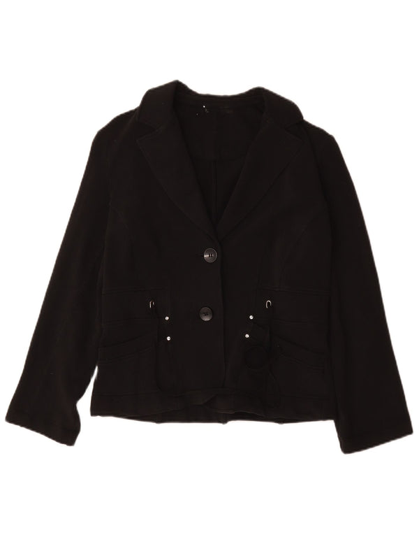Vintage mujer 2 botones Blazer chaqueta Reino Unido 12 algodón negro medio