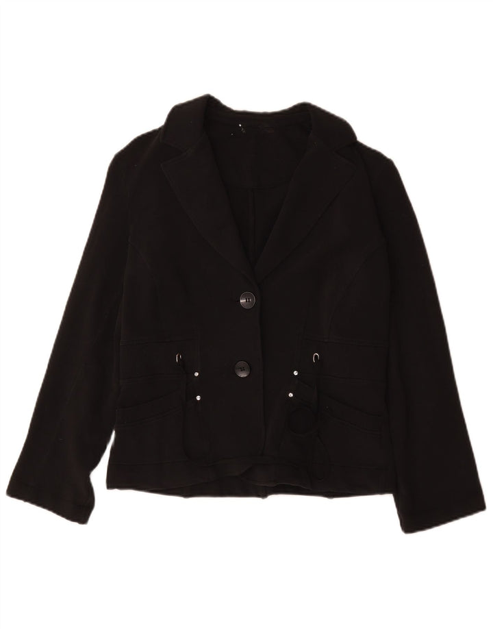 Vintage mujer 2 botones Blazer chaqueta Reino Unido 12 algodón negro medio