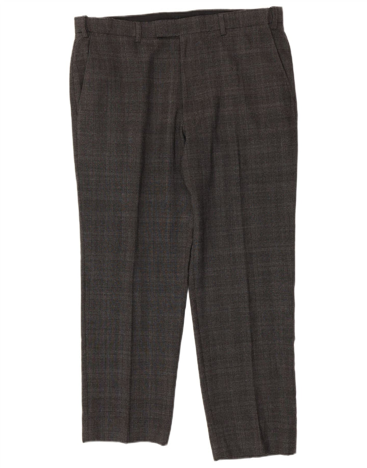 Marks & Spencer Pantalones informales de corte entallado para hombre W36 L28 Lana a cuadros gris