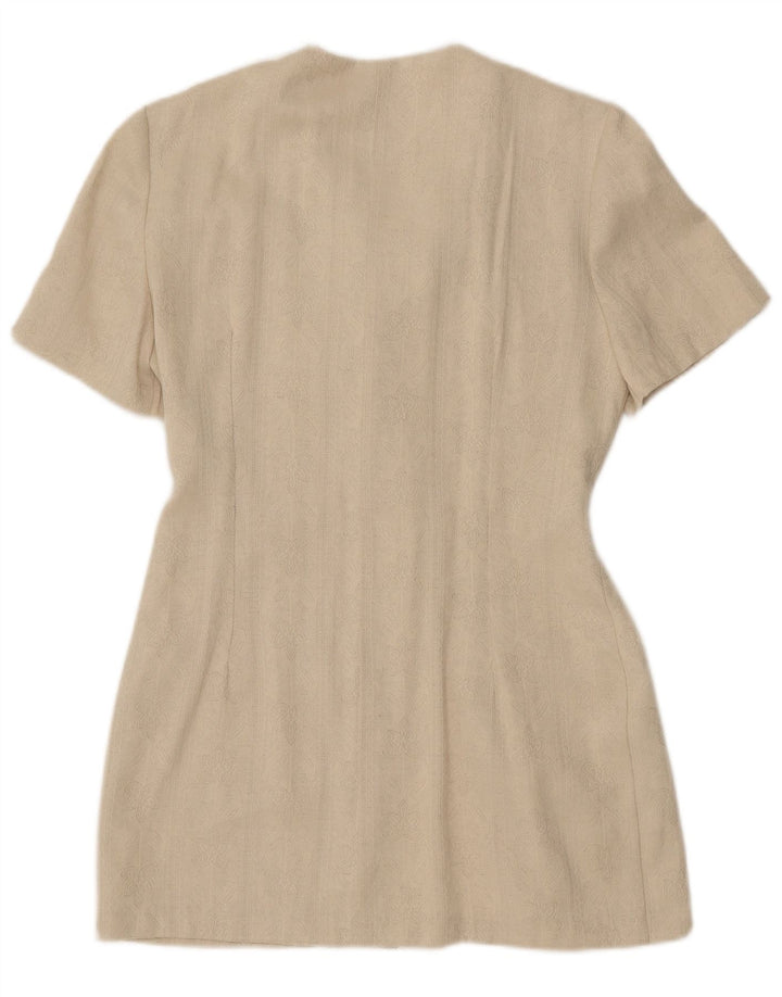 Vintage mujer manga corta longline Blazer chaqueta Reino Unido 8 pequeño beige clásico