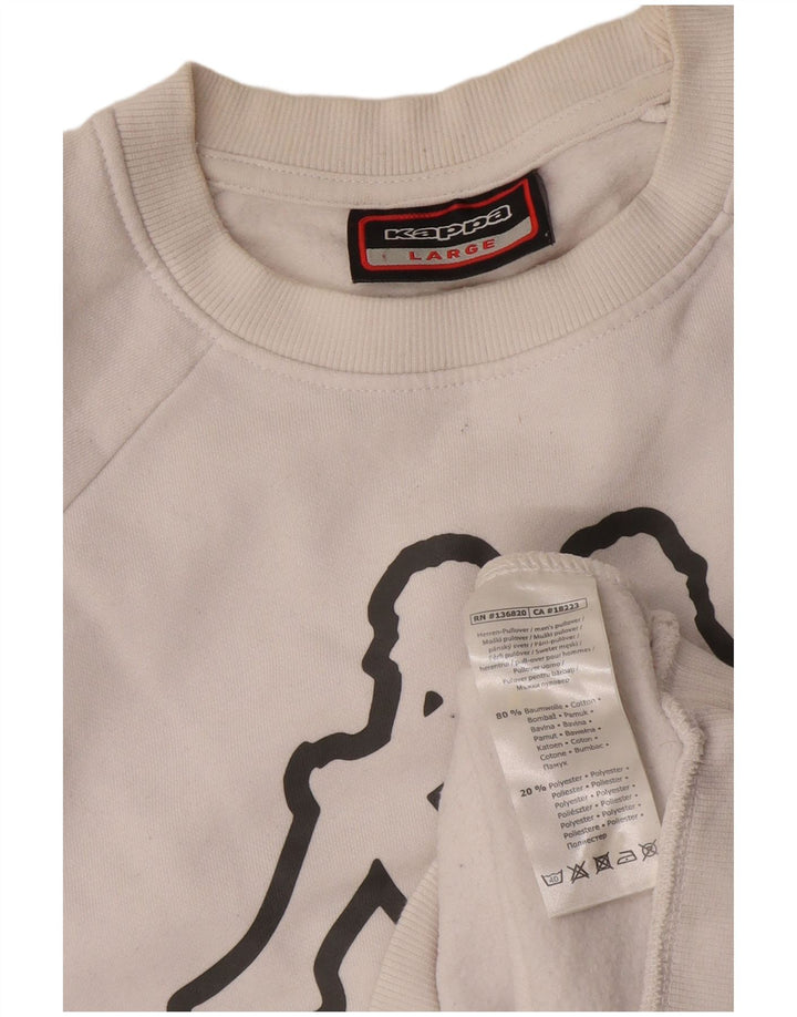 Kappa Hombre Sudadera Gráfica Jumper Large Algodón Blanco