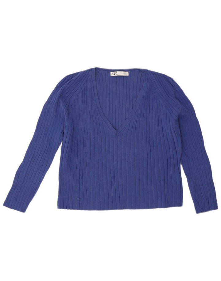 Zara Mujer Top Manga 3/4 ES 39 2XL Viscosa Azul