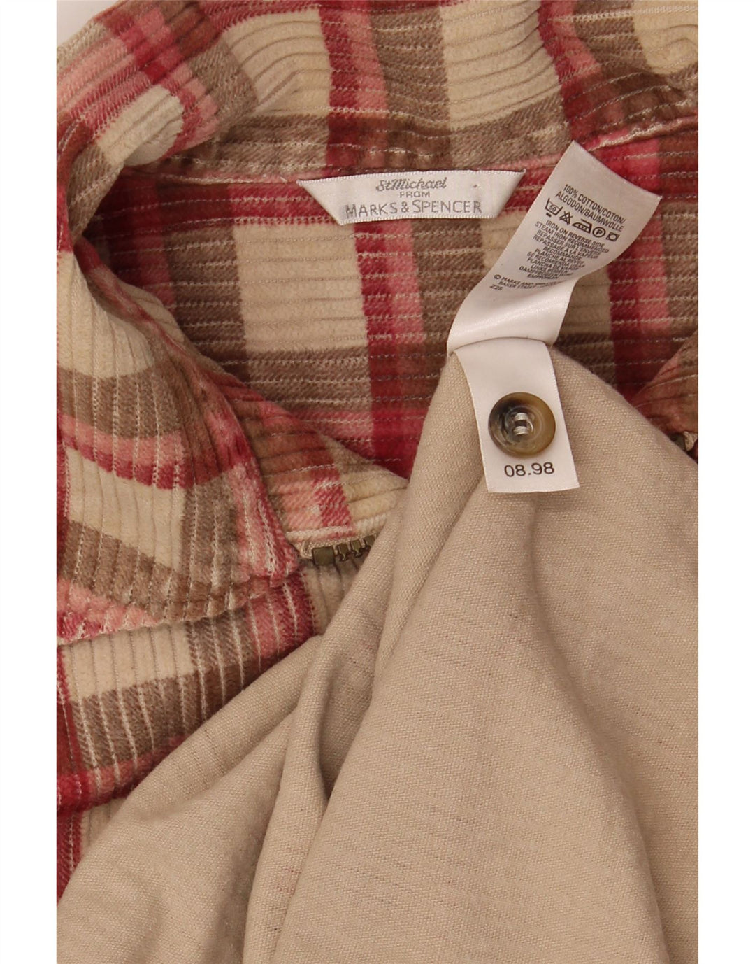 MARKS & SPENCER Camisa de pana para hombre Talla 16 Algodón a cuadros beige grande