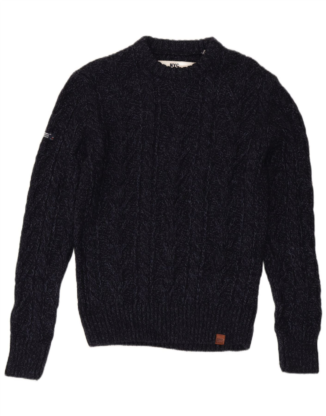 Superdry Jersey con cuello redondo para hombre, talla grande, acrílico azul marino