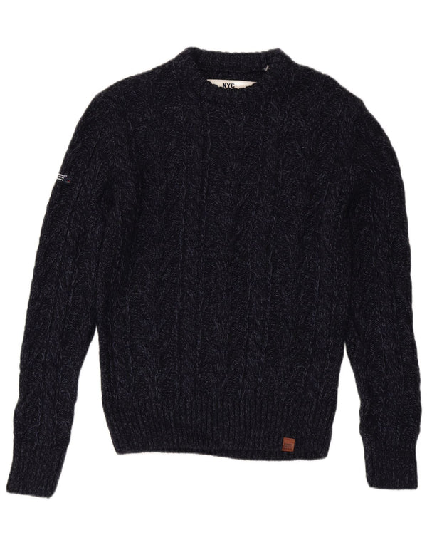 Superdry Jersey con cuello redondo para hombre, talla grande, acrílico azul marino