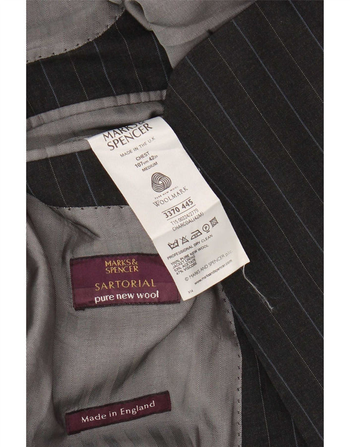 Marks & Spencer Chaqueta tipo blazer de 3 botones para hombre UK 42 Grande gris a rayas
