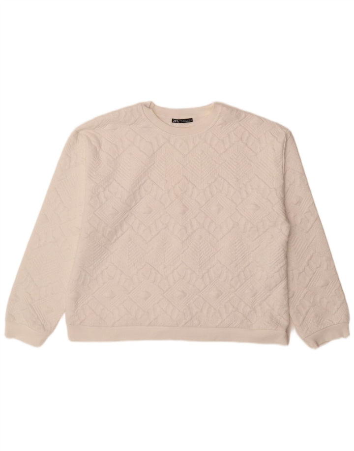 Zara Mujer Sudadera De Gran Tamaño Jersey UK 46 Grande Blanco Geométrico