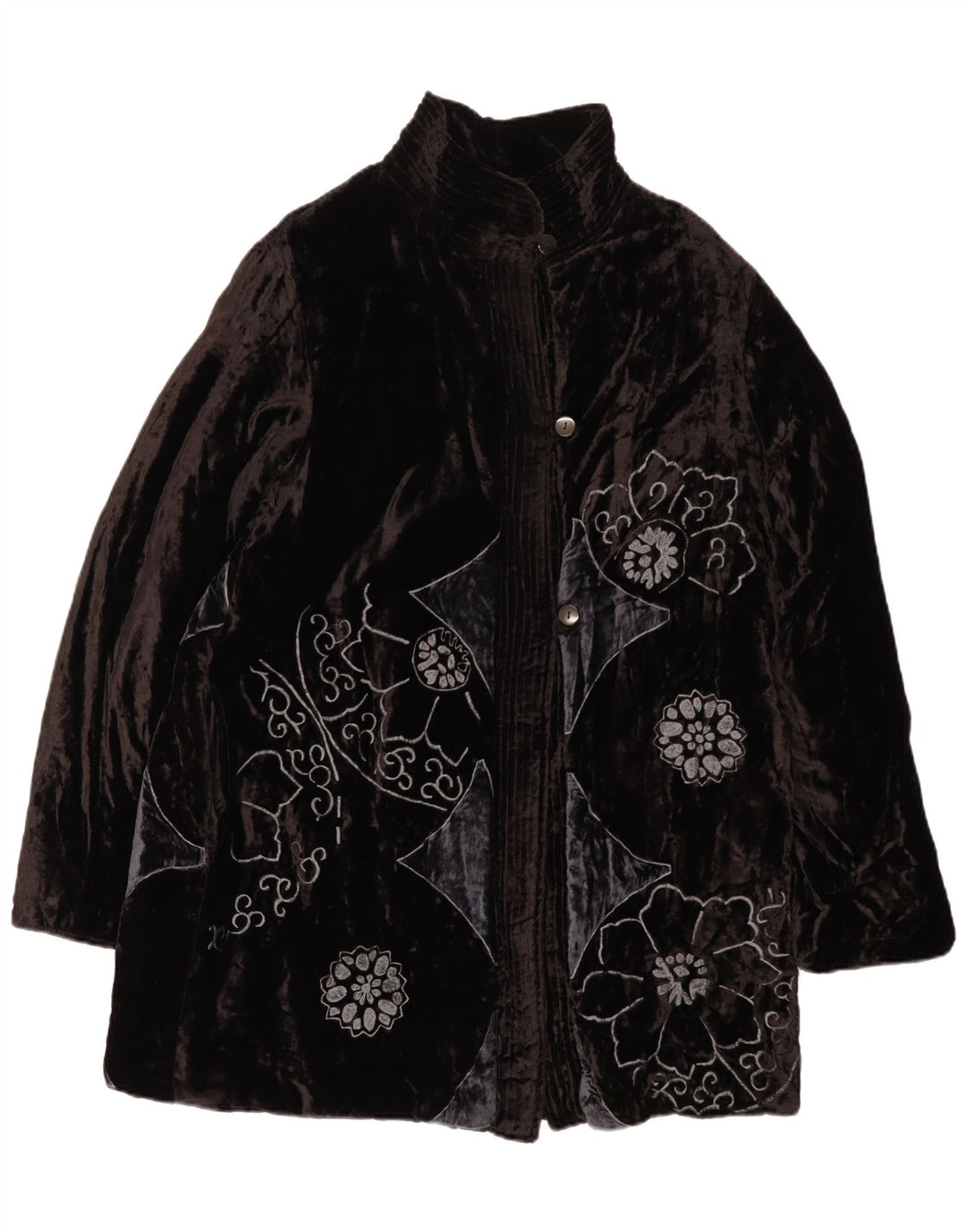 Nitya Abrigo de terciopelo extragrande para mujer EU 38 Mediano Negro Floral