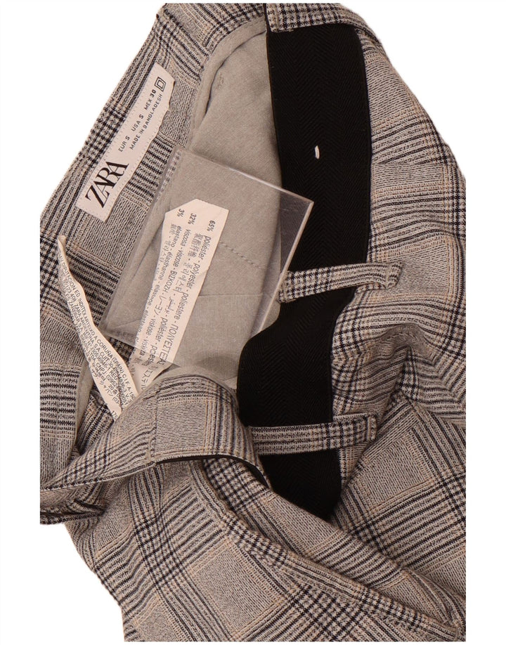 Zara Mujer Pantalón De Traje Recto Small W30 L29 Poliéster A Cuadros Gris
