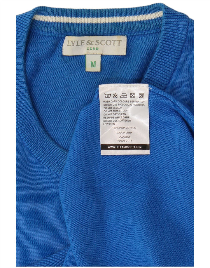 Lyle & Scott Jersey con cuello en V para hombre de algodón azul medio