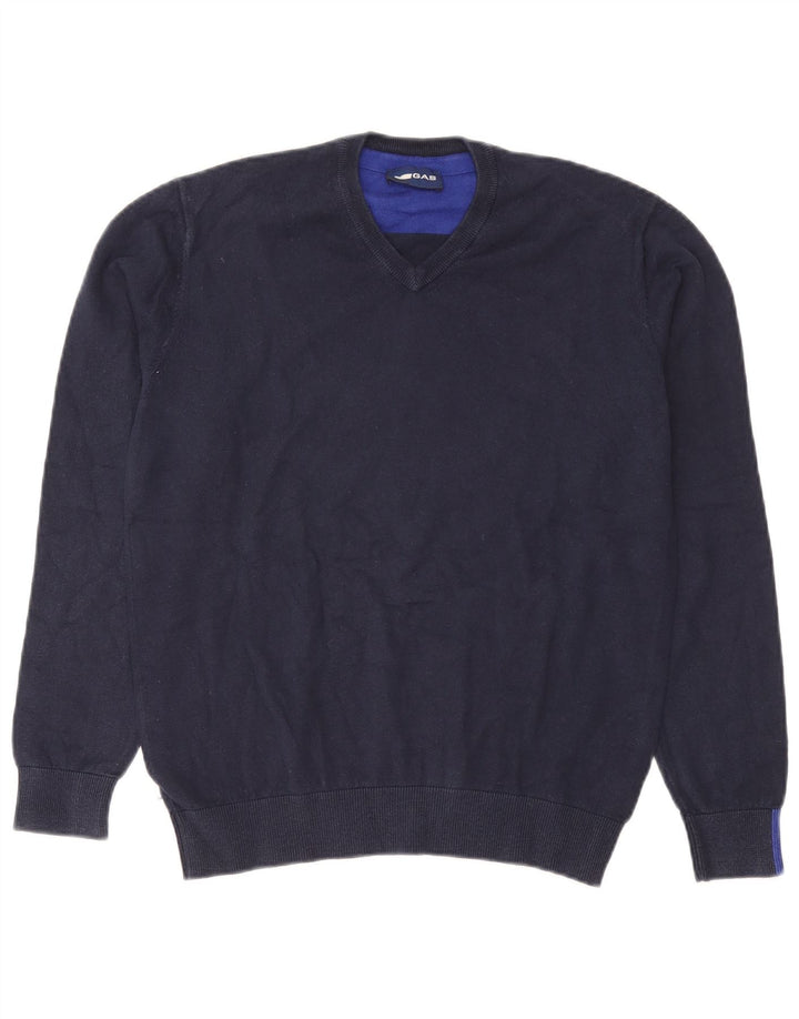 Gas Hombre Jersey Con Cuello En V Jersey Medio Azul Marino Algodón