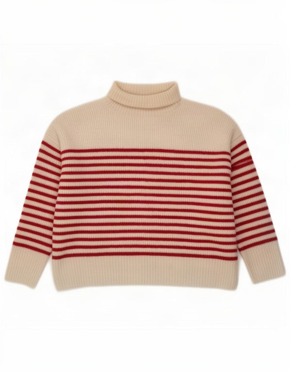 Zara Mujer Crop Roll Neck Jumper Sweater UK 46 Grande Off White Rayas
