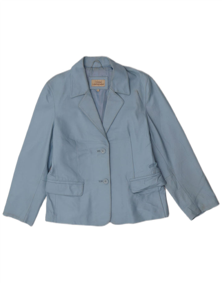 Vintage mujer 2 botones cuero Blazer chaqueta Reino Unido 16 cuero azul grande
