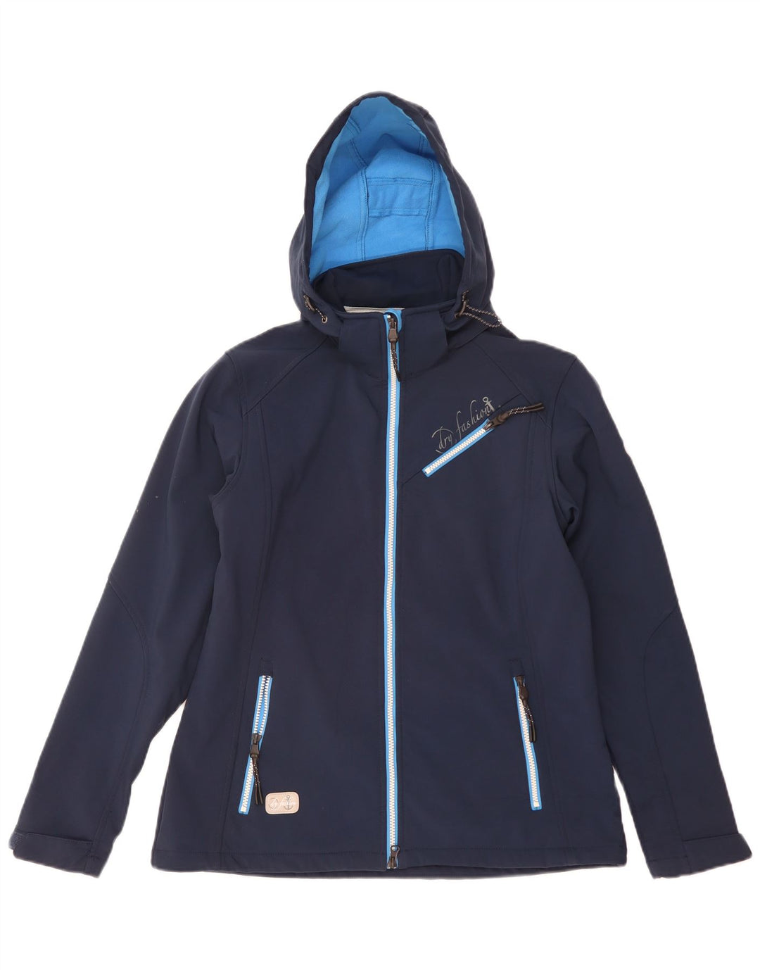 Chaqueta cortavientos con capucha vintage para mujer EU 40 Poliéster azul marino medio