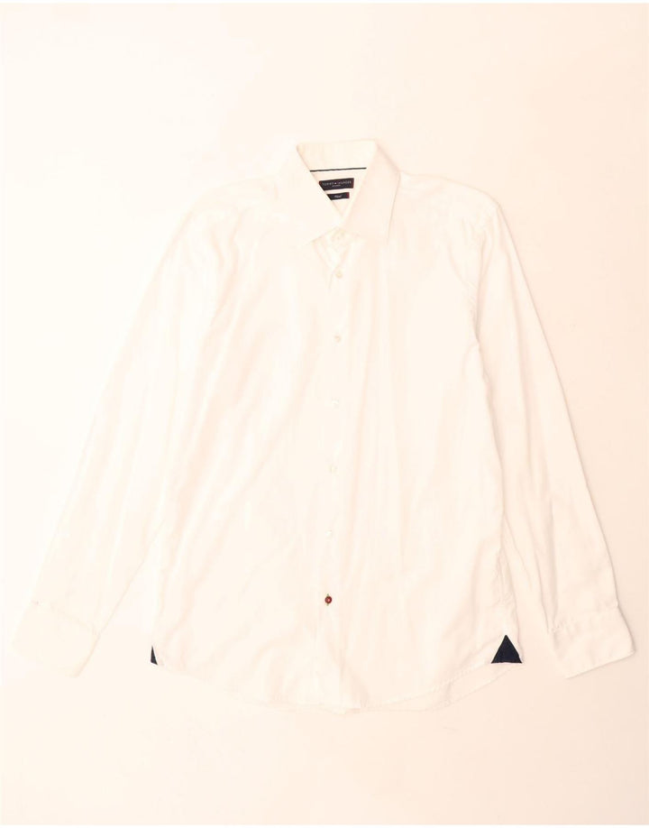 Tommy Hilfiger Camisa ajustada a medida de algodón blanco mediano para hombre