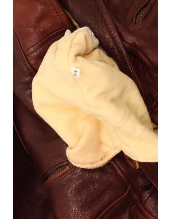 Chaqueta de cuero vintage para hombre IT 54 2XL Marrón