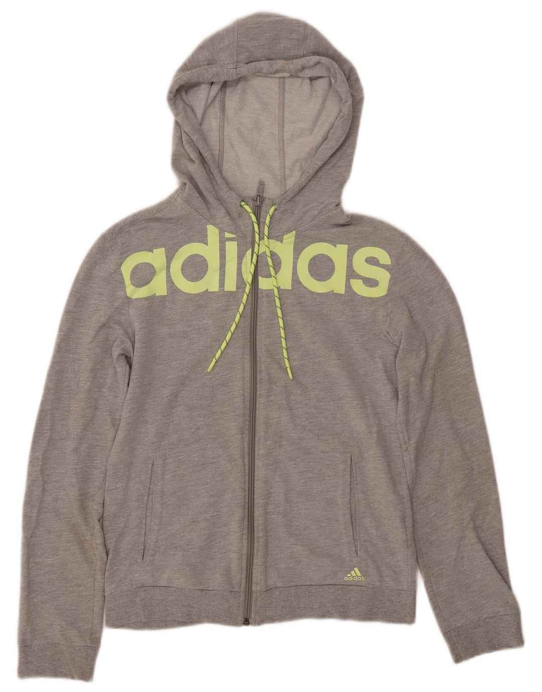 ADIDAS Sudadera con capucha y cremallera gráfica para mujer UK 8/10 Small Grey Cotton