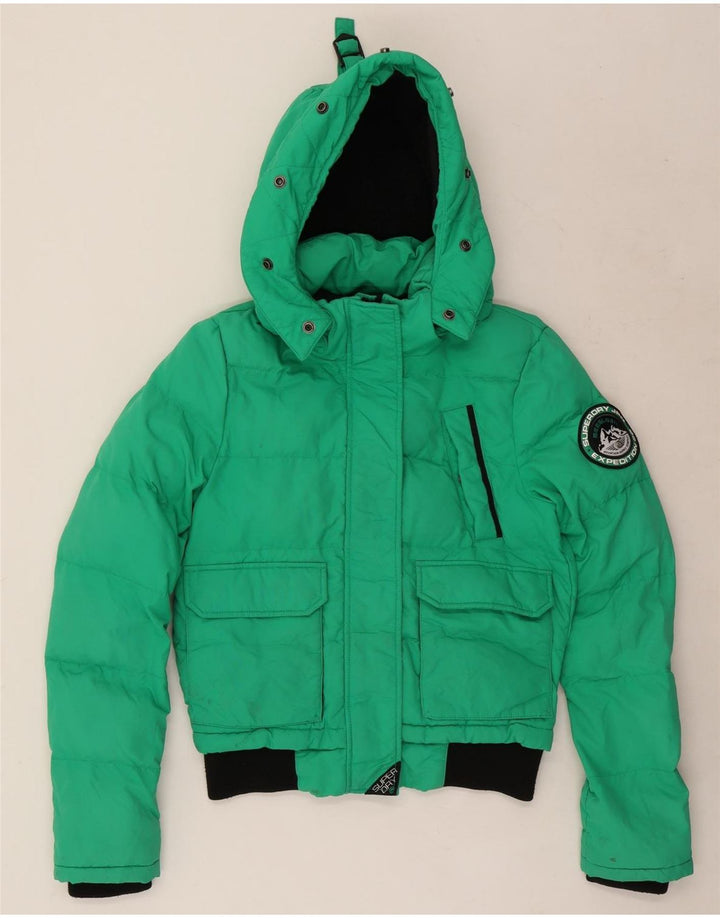 Superdry Mujer Chaqueta Acolchada Extragrande Con Capucha UK 8 Small Verde Colorblock